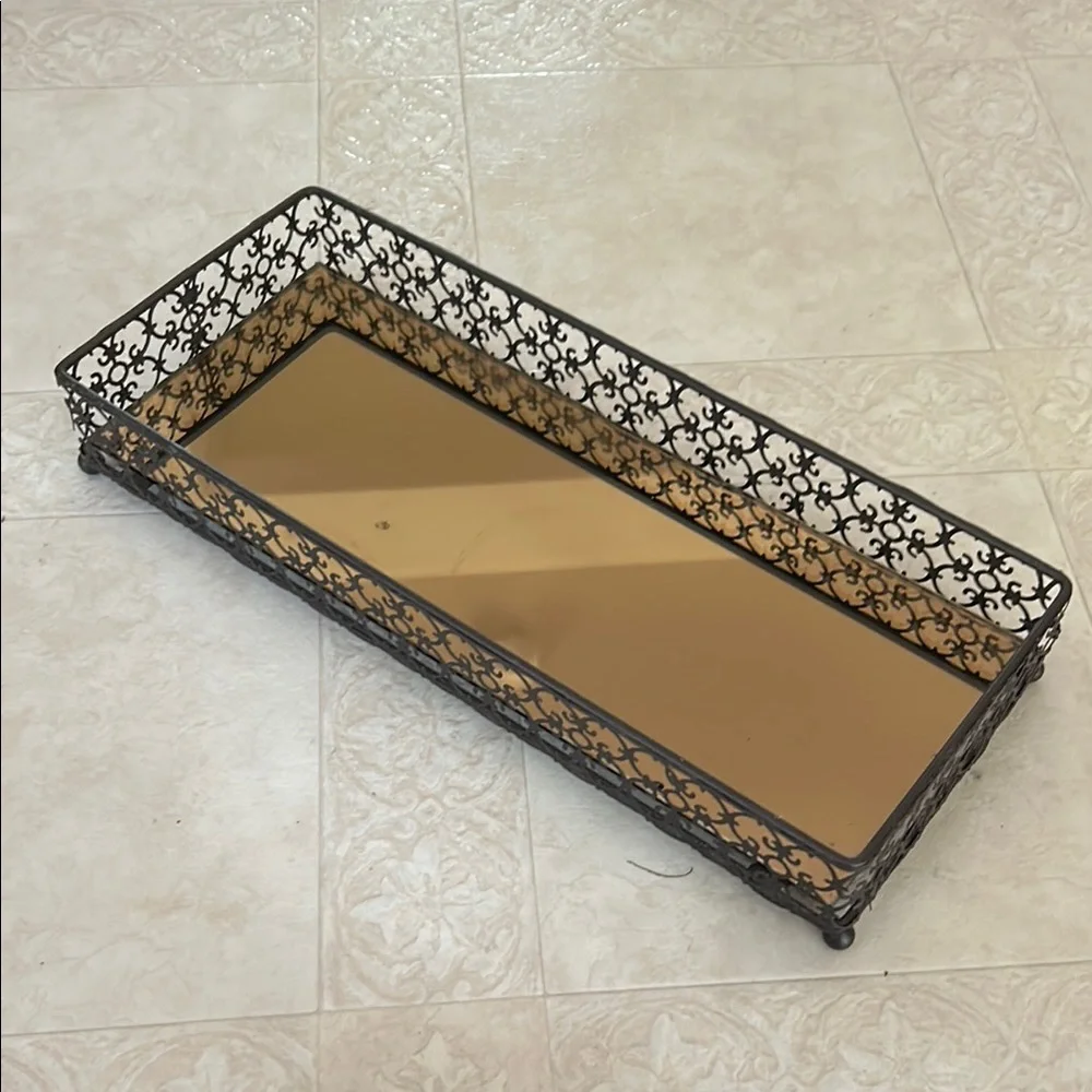Brown metal frame with mirrored tray, perfect condition.
